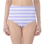 Horizontal Stripes - White and Pale Lavender Violet High-Waist Bikini Bottoms
