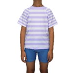 Horizontal Stripes - White and Pale Lavender Violet Kid s Short Sleeve Swimwear