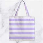 Horizontal Stripes - White and Pale Lavender Violet Zipper Grocery Tote Bag