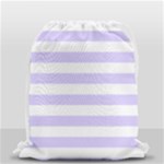 Horizontal Stripes - White and Pale Lavender Violet Drawstring Bag (Small)