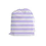 Horizontal Stripes - White and Pale Lavender Violet Drawstring Pouch (L)