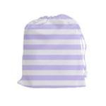Horizontal Stripes - White and Pale Lavender Violet Drawstring Pouch (XL)