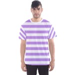 Horizontal Stripes - White and Bright Lavender Violet Men s Sport Mesh Tee