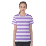 Horizontal Stripes - White and Bright Lavender Violet Women s Cotton Tee