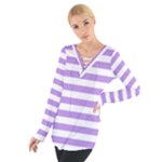 Horizontal Stripes - White and Bright Lavender Violet Women s Tie Up Tee