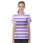 Horizontal Stripes - White and Bright Lavender Violet Women s Sport Mesh Tee