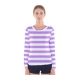 Horizontal Stripes - White and Bright Lavender Violet Women s Long Sleeve T-shirt