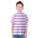 Horizontal Stripes - White and Bright Lavender Violet Kid s Cotton Tee
