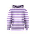 Horizontal Stripes - White and Bright Lavender Violet Kid s Pullover Hoodie