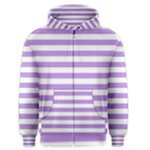 Horizontal Stripes - White and Bright Lavender Violet Men s Zipper Hoodie