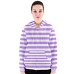 Horizontal Stripes - White and Bright Lavender Violet Women s Zipper Hoodie
