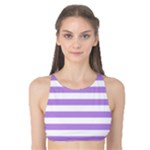 Horizontal Stripes - White and Bright Lavender Violet Tank Bikini Top