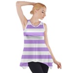 Horizontal Stripes - White and Bright Lavender Violet Side Drop Tank Tunic