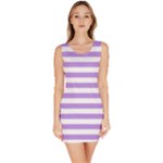 Horizontal Stripes - White and Bright Lavender Violet Bodycon Dress