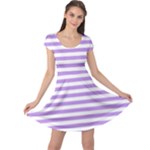 Horizontal Stripes - White and Bright Lavender Violet Cap Sleeve Dress