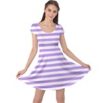 Horizontal Stripes - White and Bright Lavender Violet Cap Sleeve Dress