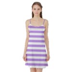 Horizontal Stripes - White and Bright Lavender Violet Satin Night Slip