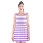 Horizontal Stripes - White and Bright Lavender Violet Scoop Neck Skater Dress