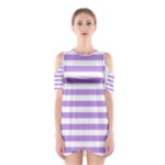 Horizontal Stripes - White and Bright Lavender Violet Women s Cutout Shoulder Dress