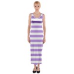 Horizontal Stripes - White and Bright Lavender Violet Fitted Maxi Dress