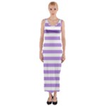 Horizontal Stripes - White and Bright Lavender Violet Fitted Maxi Dress