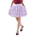 Horizontal Stripes - White and Bright Lavender Violet A-Line Pocket Skirt