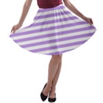 Horizontal Stripes - White and Bright Lavender Violet A-line Skater Skirt