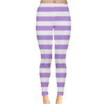 Horizontal Stripes - White and Bright Lavender Violet Women s Leggings