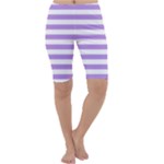 Horizontal Stripes - White and Bright Lavender Violet Cropped Leggings