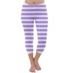 Horizontal Stripes - White and Bright Lavender Violet Capri Winter Leggings