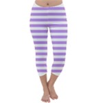 Horizontal Stripes - White and Bright Lavender Violet Capri Winter Leggings