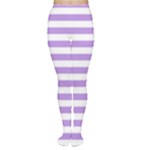 Horizontal Stripes - White and Bright Lavender Violet Women s Tights