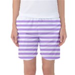 Horizontal Stripes - White and Bright Lavender Violet Women s Basketball Shorts