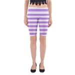 Horizontal Stripes - White and Bright Lavender Violet Yoga Cropped Leggings