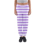 Horizontal Stripes - White and Bright Lavender Violet Women s Jogger Sweatpants