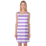 Horizontal Stripes - White and Bright Lavender Violet Sleeveless Satin Nightdress