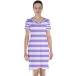 Horizontal Stripes - White and Bright Lavender Violet Short Sleeve Nightdress