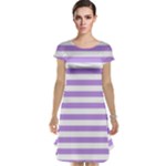 Horizontal Stripes - White and Bright Lavender Violet Cap Sleeve Nightdress