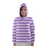 Horizontal Stripes - White and Bright Lavender Violet Hooded Wind Breaker (Women)