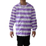 Horizontal Stripes - White and Bright Lavender Violet Hooded Wind Breaker (Kids)