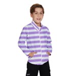 Horizontal Stripes - White and Bright Lavender Violet Wind Breaker (Kids)