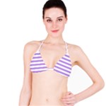 Horizontal Stripes - White and Bright Lavender Violet Bikini Top