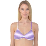 Horizontal Stripes - White and Bright Lavender Violet Reversible Tri Bikini Top