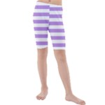 Horizontal Stripes - White and Bright Lavender Violet Kid s Mid Length Swim Shorts