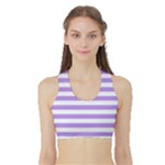 Horizontal Stripes - White and Bright Lavender Violet Women s Reversible Sports Bra with Border