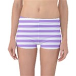 Horizontal Stripes - White and Bright Lavender Violet Reversible Boyleg Bikini Bottoms