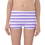 Horizontal Stripes - White and Bright Lavender Violet Boyleg Bikini Bottoms