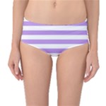 Horizontal Stripes - White and Bright Lavender Violet Mid-Waist Bikini Bottoms