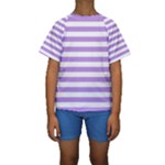 Horizontal Stripes - White and Bright Lavender Violet Kid s Short Sleeve Swimwear