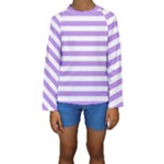 Horizontal Stripes - White and Bright Lavender Violet Kid s Long Sleeve Swimwear